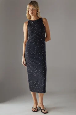 Denim All Over Hot Fix Sleeveless Fitted Midi Dress | Nasty Gal