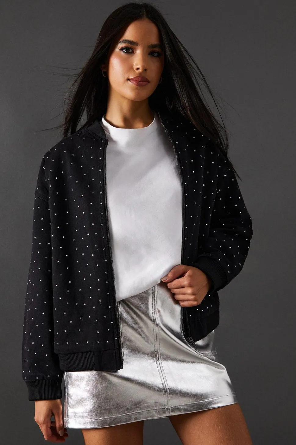 Denim All Over Hotfix Bomber Jacket | Nasty Gal