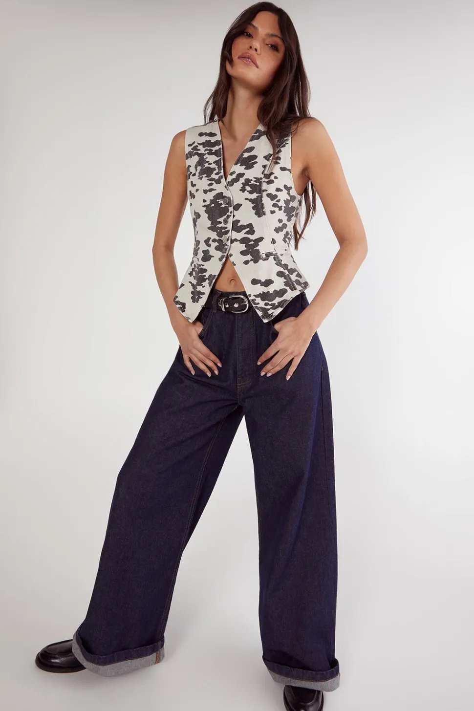 Denim Dalmatian Print Longline Waistcoat | Nasty Gal