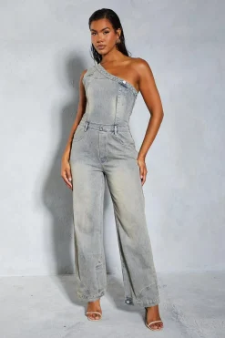 Denim Deconstructed One Shoulder Jumpsuit | Nasty Gal