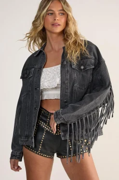Denim Fringed Oversized Jacket | Nasty Gal