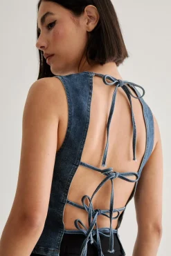 Denim Lace Back Top | Nasty Gal