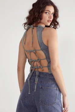 Denim Lace Back Top | Nasty Gal