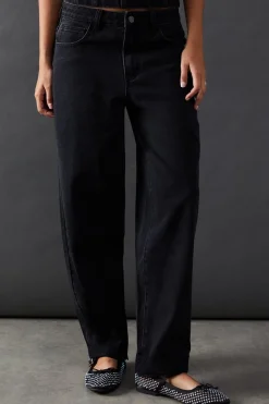 Denim Lace Trim Mid Rise Barrel Jeans | Nasty Gal