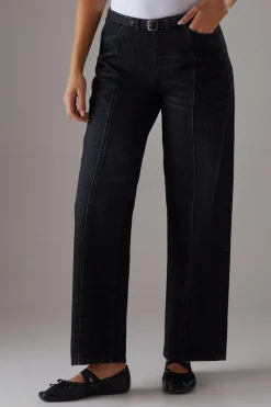 Denim Low Rise Seam Detail Belted Wide Leg Jean | Nasty Gal