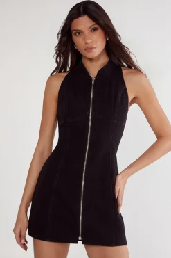 Denim Racer Neck Mini Dress | Nasty Gal