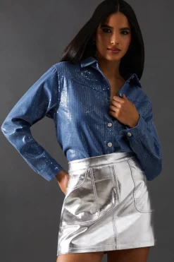 Denim Sequin Oversized Shirt | Nasty Gal