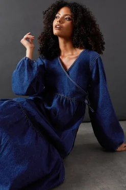 Denim Wrap Midi Smock Dress | Nasty Gal