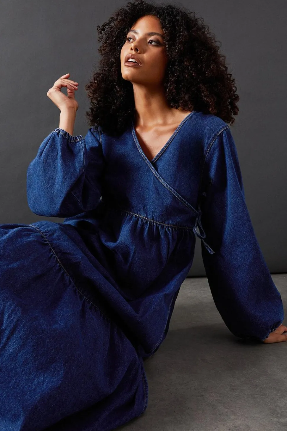 Denim Wrap Midi Smock Dress | Nasty Gal