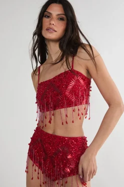 Diamante Embellished Tassel Beaded Crop Top | Nasty Gal