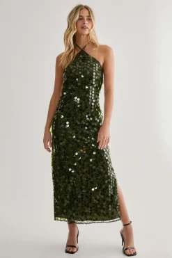 Disc Sequin Glitter Thread Contrast Halter Neck Strappy Midaxi Dress | Nasty Gal