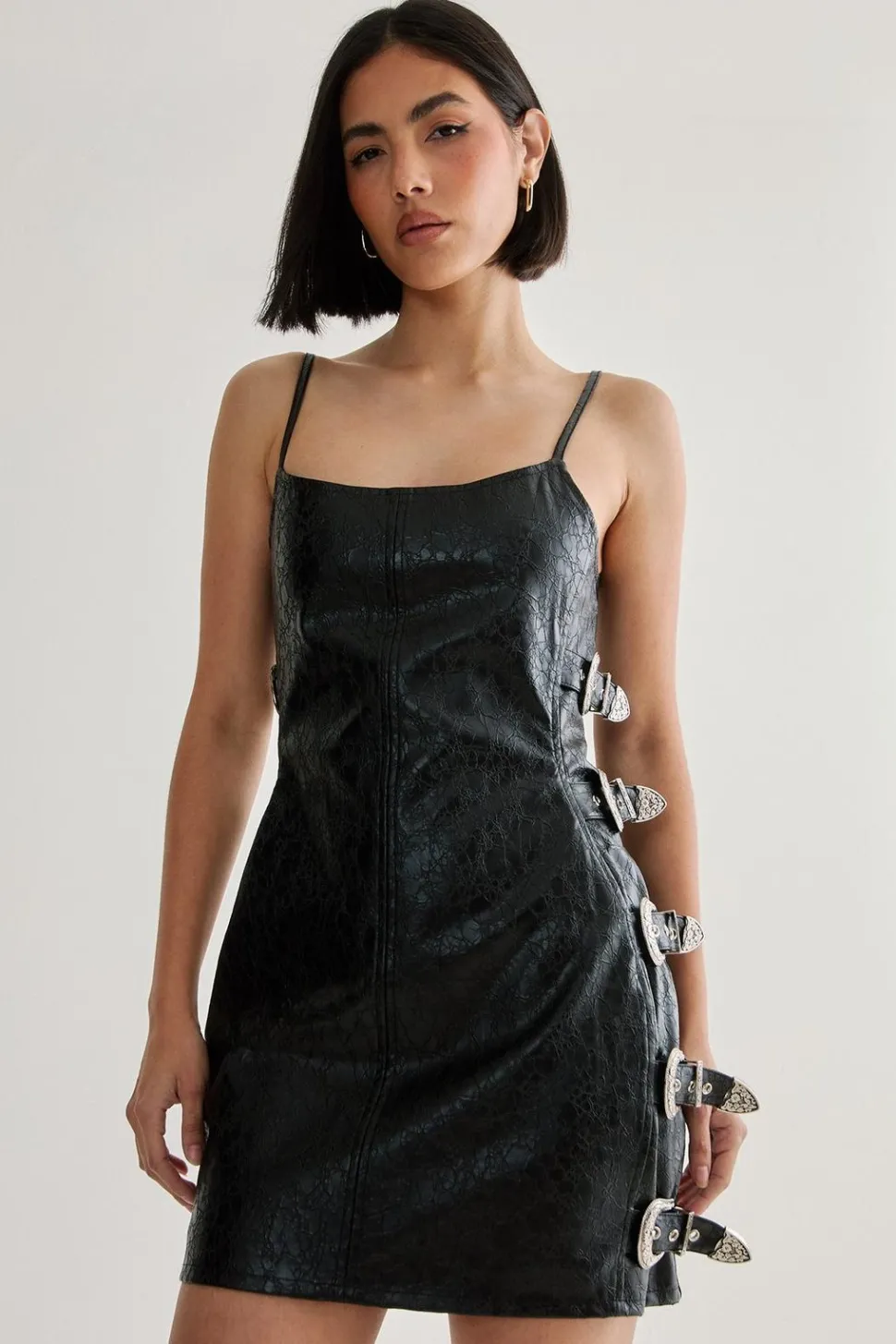 Distressed Faux Leather Buckle Detail Dress | Nasty Gal