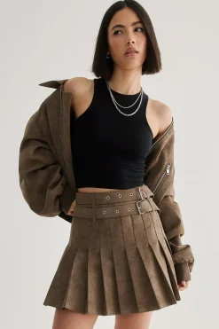 Distressed Faux Leather Pleated Skirt | Nasty Gal