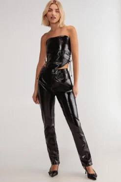 Distressed Vinyl Lace Side Corset Bandeau Top | Nasty Gal