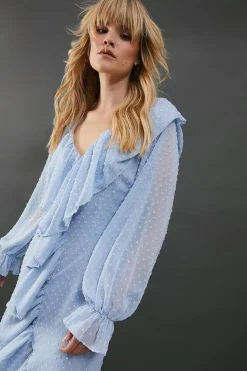 Dobby Chiffon Ruffle High Low Hem Midi Dress | Nasty Gal