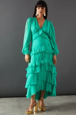 Dobby Chiffon Ruffle Midi Dress | Nasty Gal