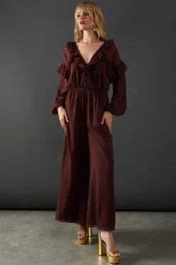 Dobby Chiffon Ruffle Waisted Jumpsuit | Nasty Gal