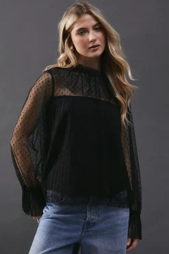 Dobby Tulle Lace Frill Neck Blouse | Nasty Gal