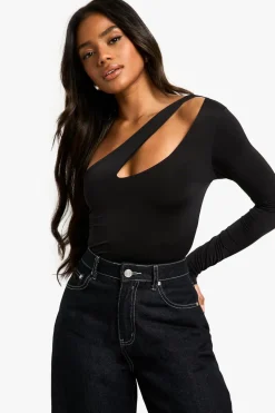 Double Layer Slinky Cut Out One Shoudler Bodysuit | Nasty Gal