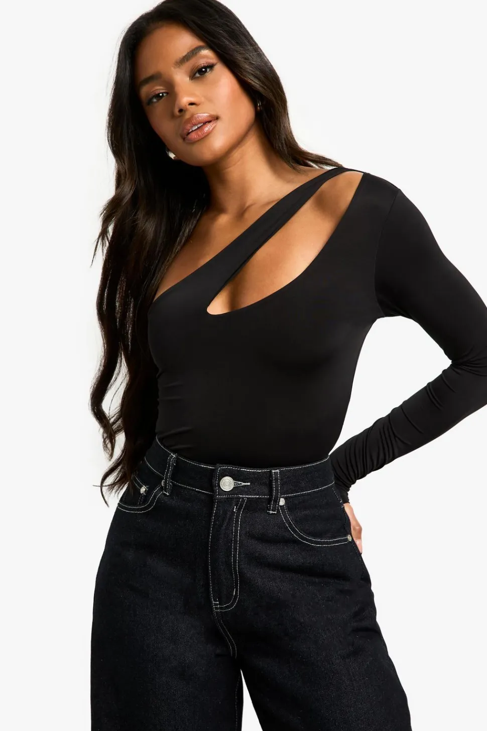 Double Layer Slinky Cut Out One Shoudler Bodysuit | Nasty Gal