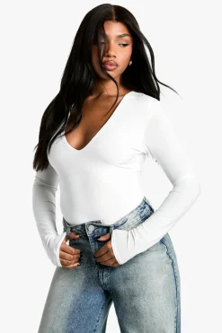 Double Layer Slinky Plunge Front Long Sleeve Bodysuit | Nasty Gal