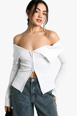 Double Zip Bardot Rib Top | Nasty Gal
