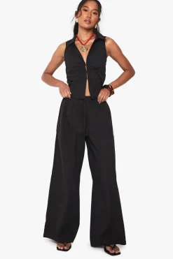 Drawstring Waist Poplin Wide Leg Trousers | Nasty Gal