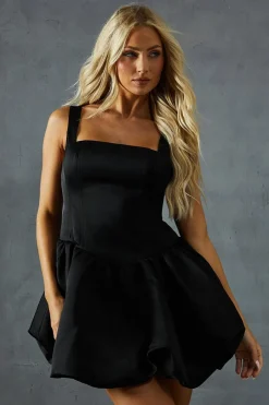 Duchess Satin Square Neckline Dipped Waist Voluminous Mini Dress | Nasty Gal