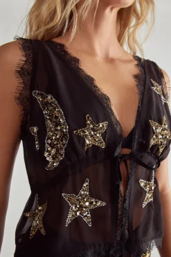 Embellished Moon & Star Tie Front Beach Waistcoat | Nasty Gal