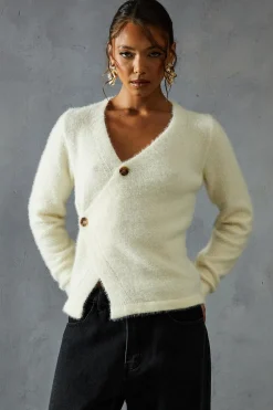 Eyelash Knit Asymmetric Cardigan | Nasty Gal