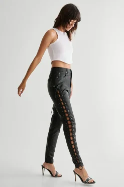 Eyelet Detail Faux Leather Trousers | Nasty Gal