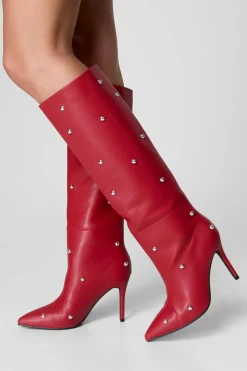 Faux Leather Dome Stud Knee High Boots | Nasty Gal