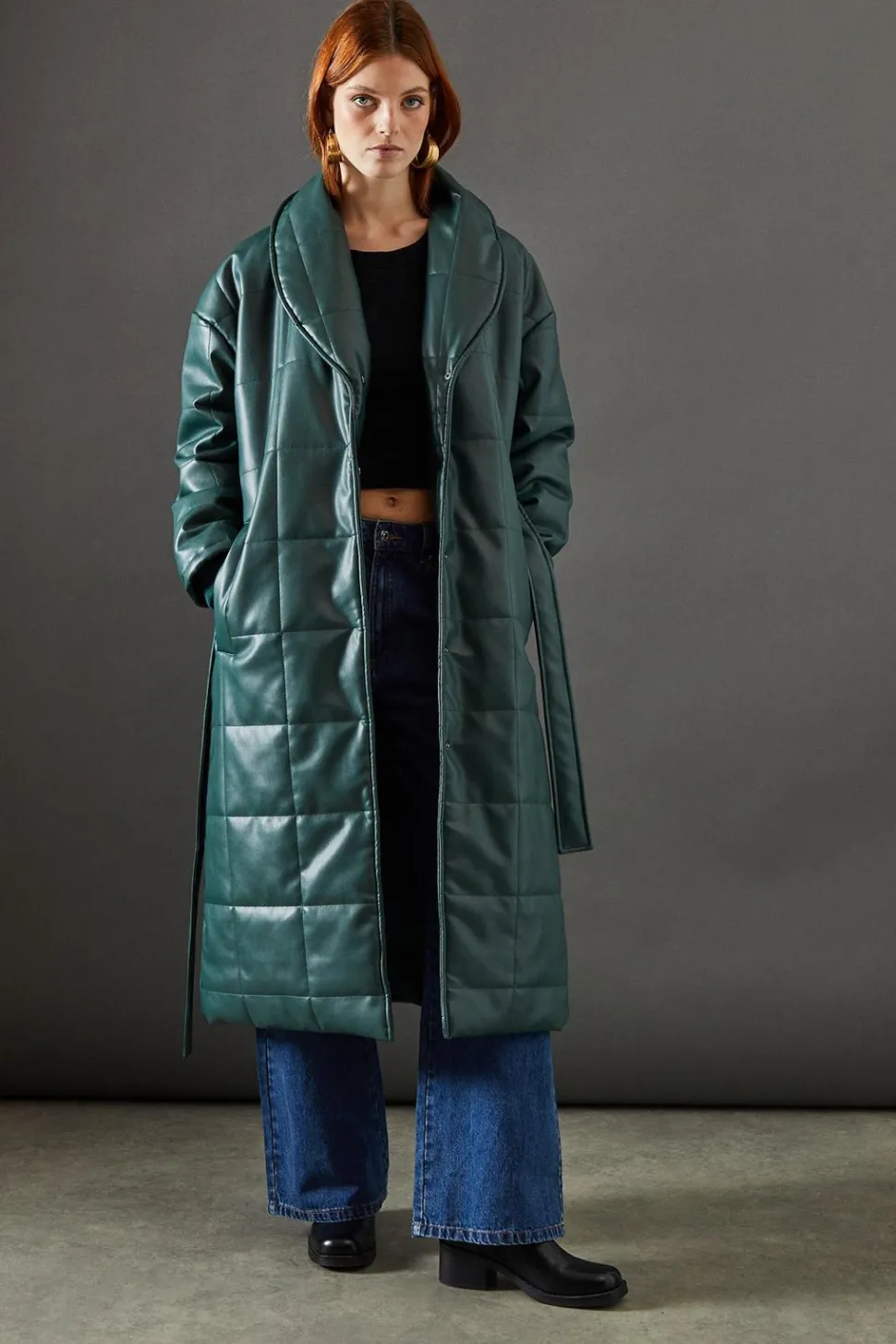 Faux Leather Wrap Belted Padded Coat | Nasty Gal