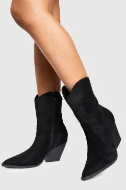 Faux Suede Calf High Western Boots | Nasty Gal