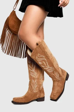 Faux Suede Embroidered Flat Western Boots | Nasty Gal