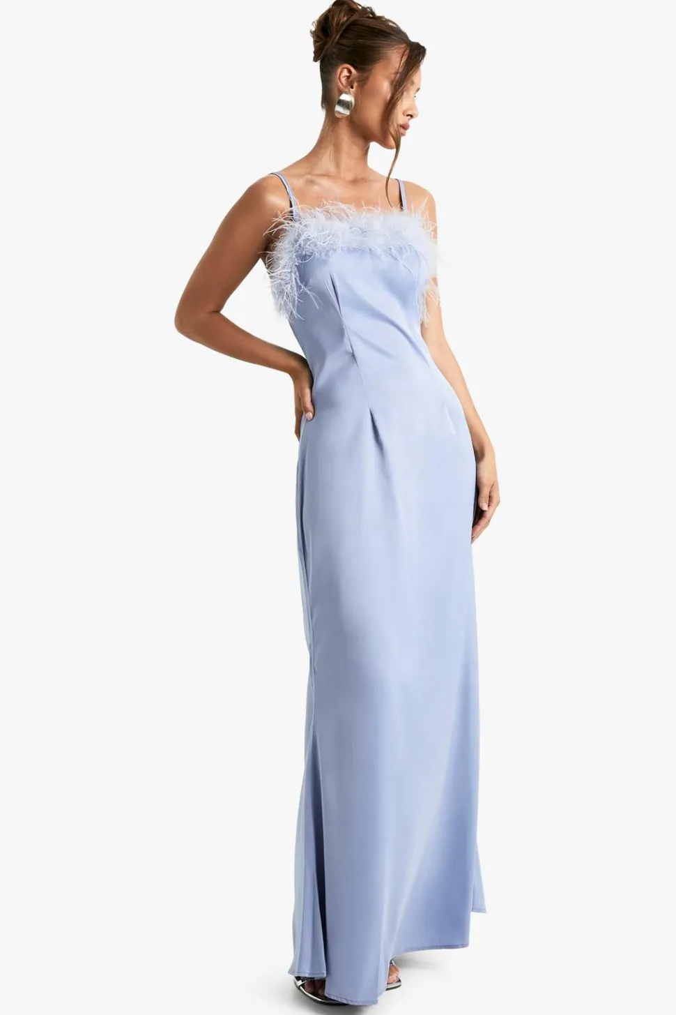Feather Trim Satin Maxi Slip Dress | Nasty Gal