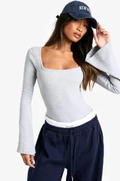 Flared Sleeve Rib Square Neck Bodysuit | Nasty Gal