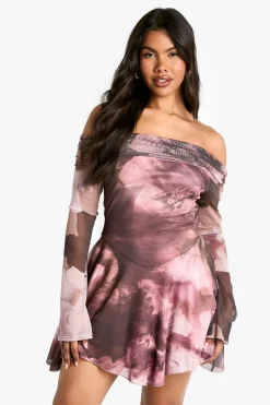 Floral Bardot Long Sleeve Skater Dress | Nasty Gal