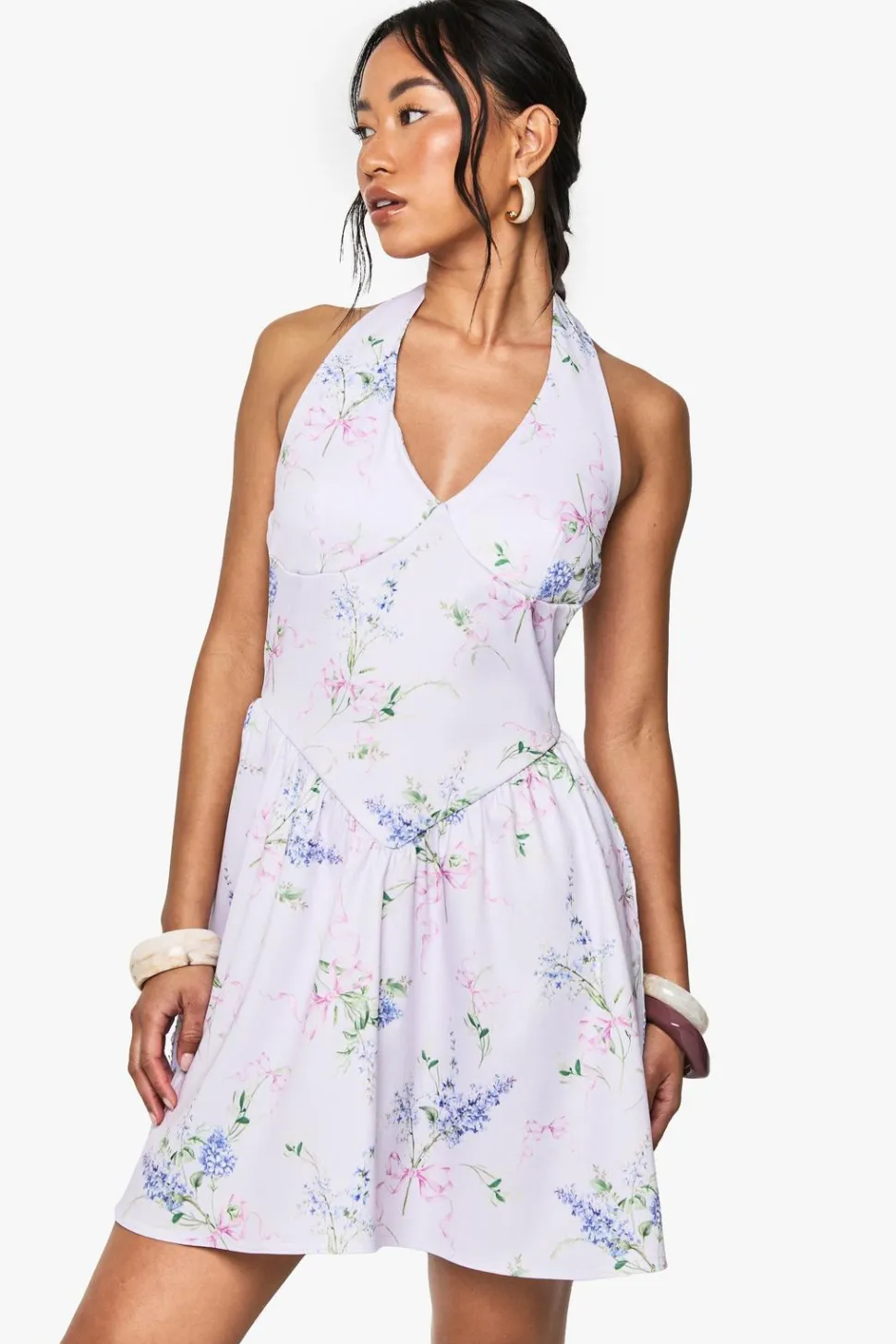 Floral Bengaline Plunge Mini Dress | Nasty Gal