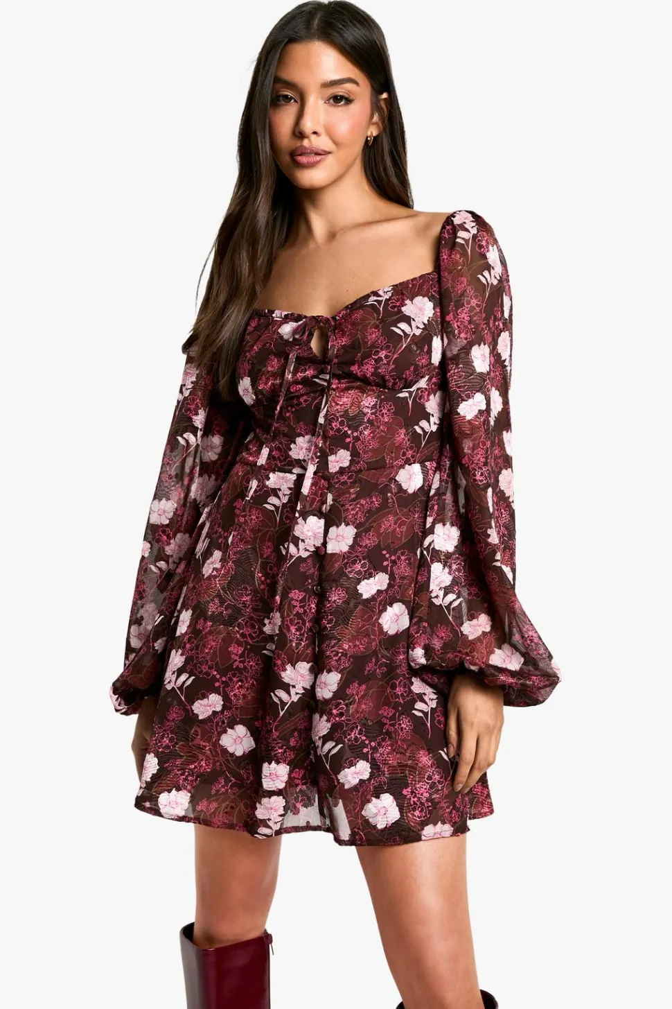 Floral Blouson Sleeve Skater Dress | Nasty Gal