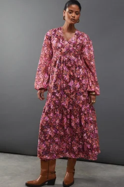 Floral Burnout Chiffon Wrap Smock Midi Dress | Nasty Gal