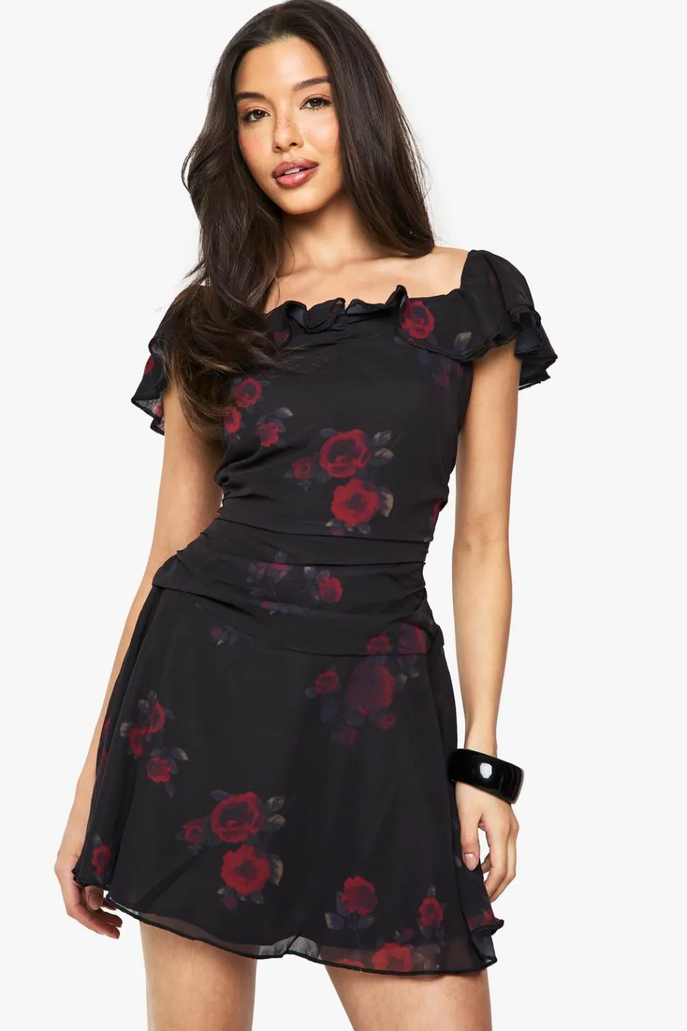 Floral Chiffon Bardot Mini Dress | Nasty Gal