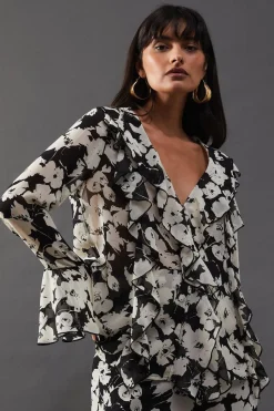 Floral Chiffon Ruffle Front Blouse | Nasty Gal