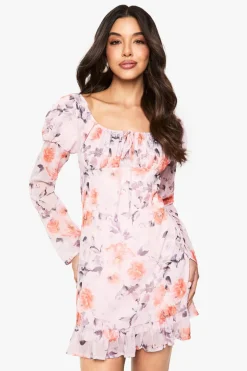 Floral Crinkle Chiffon Long Sleeve Mini Dress | Nasty Gal