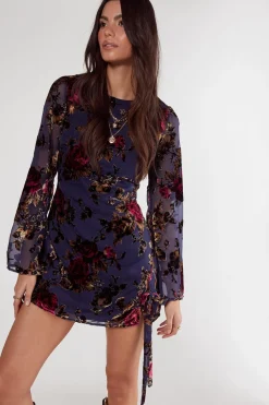 Floral Devore Bow Split Tunic Mini Dress | Nasty Gal