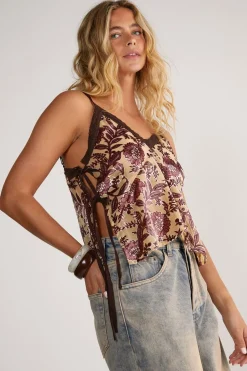 Floral Devore Lace Trim Tie Side Cami Top | Nasty Gal