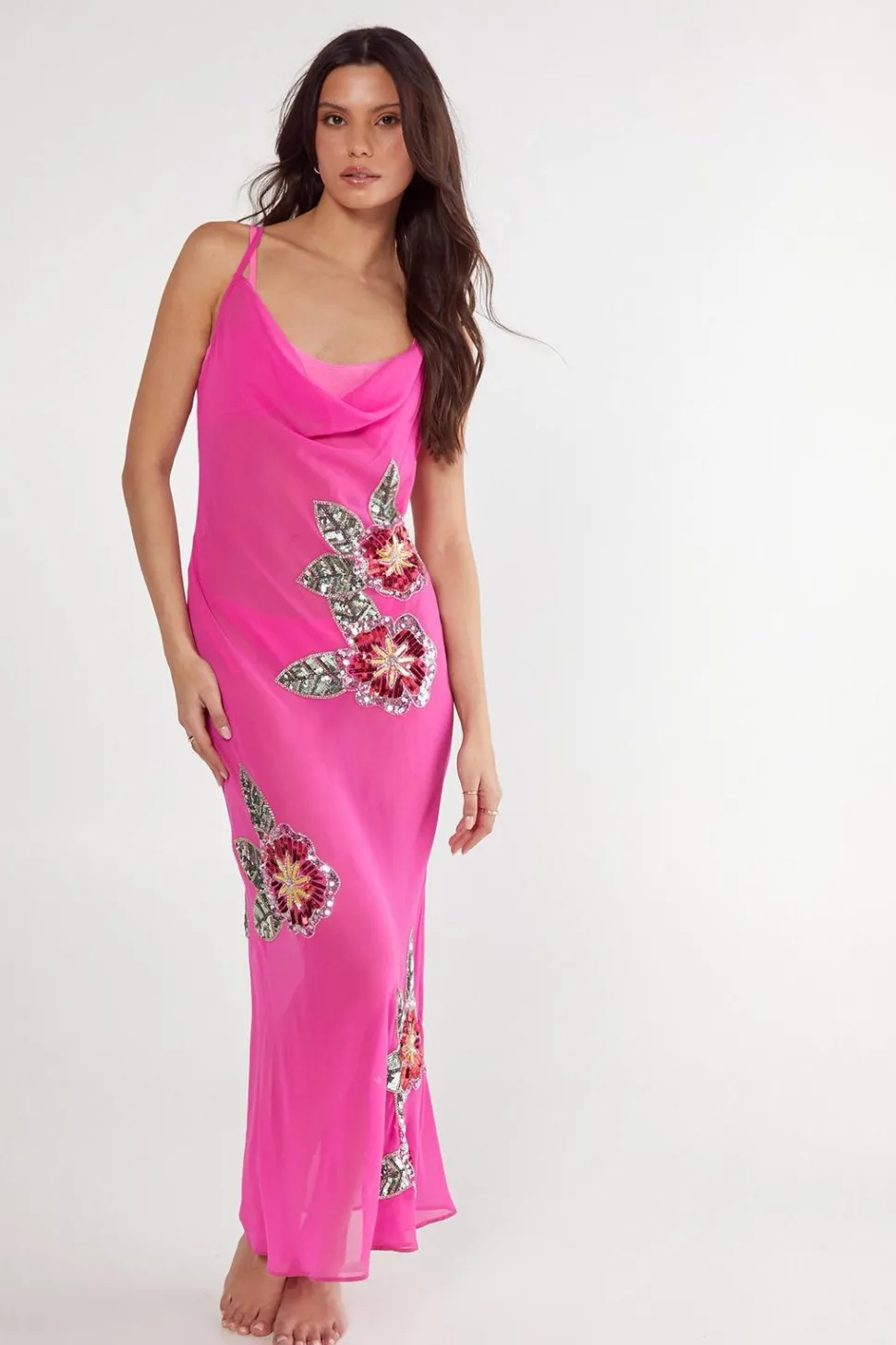 Floral Embellished Cowl Maxi Beach Dress | Nasty Gal