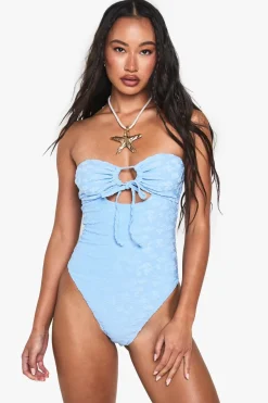 Floral Embossed Bandeau Swimsuit | Nasty Gal