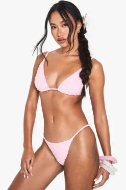 Floral Embossed Towelling Triangle Bikini Top & Tanga Bikini Bottoms Set | Nasty Gal