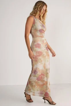 Floral Mesh One Shoulder Maxi Dress | Nasty Gal